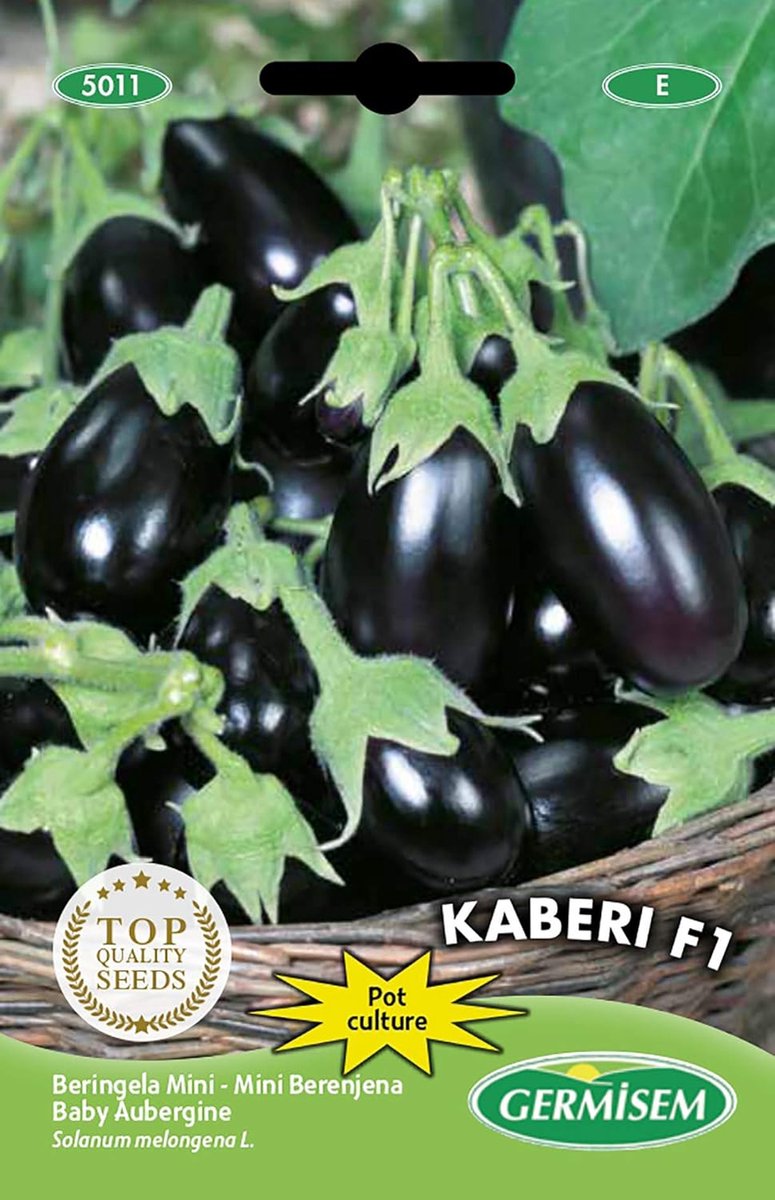 SnelShoppen - Mini Kaberi F1 Aubergine Zaden 10 Stuks, Multicolor, Groenten voor Thuis Tuinieren, Geschikt voor Potten, Eenvoudig te Groeien