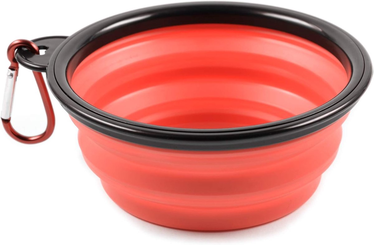 SnelShoppen - Vouwbare Siliconen Hondenkom Rood, Reiskom voor Honden en Katten met Karabijnhaak, S, 350 ml, Praktisch voor Camping en Reizen