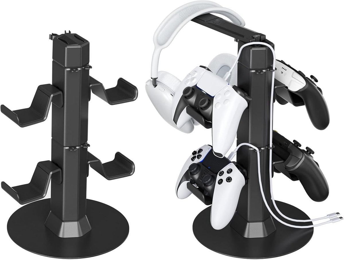 Thijox - Hoofdtelefoon en Controller Bureau Standaard met 2 Niveaus - Organiser voor Gaming, Kantoor en Thuisgebruik - Verstelbaar en Stabiel - Zwart