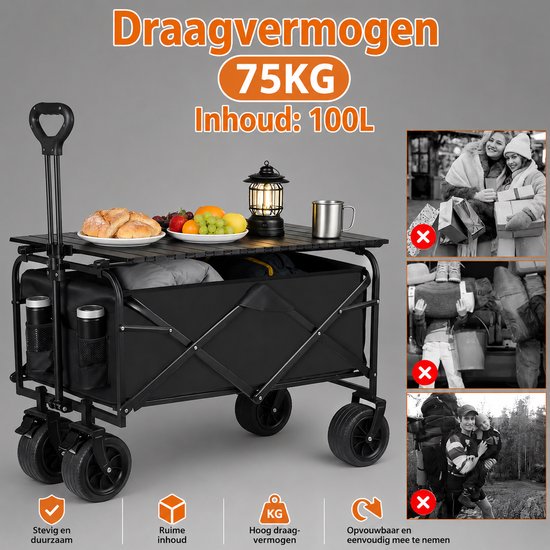 Strandwagen met Zandwielen, Remmen, Handgreep & Bekerhouders van Strandwagen. — afbeelding 3
