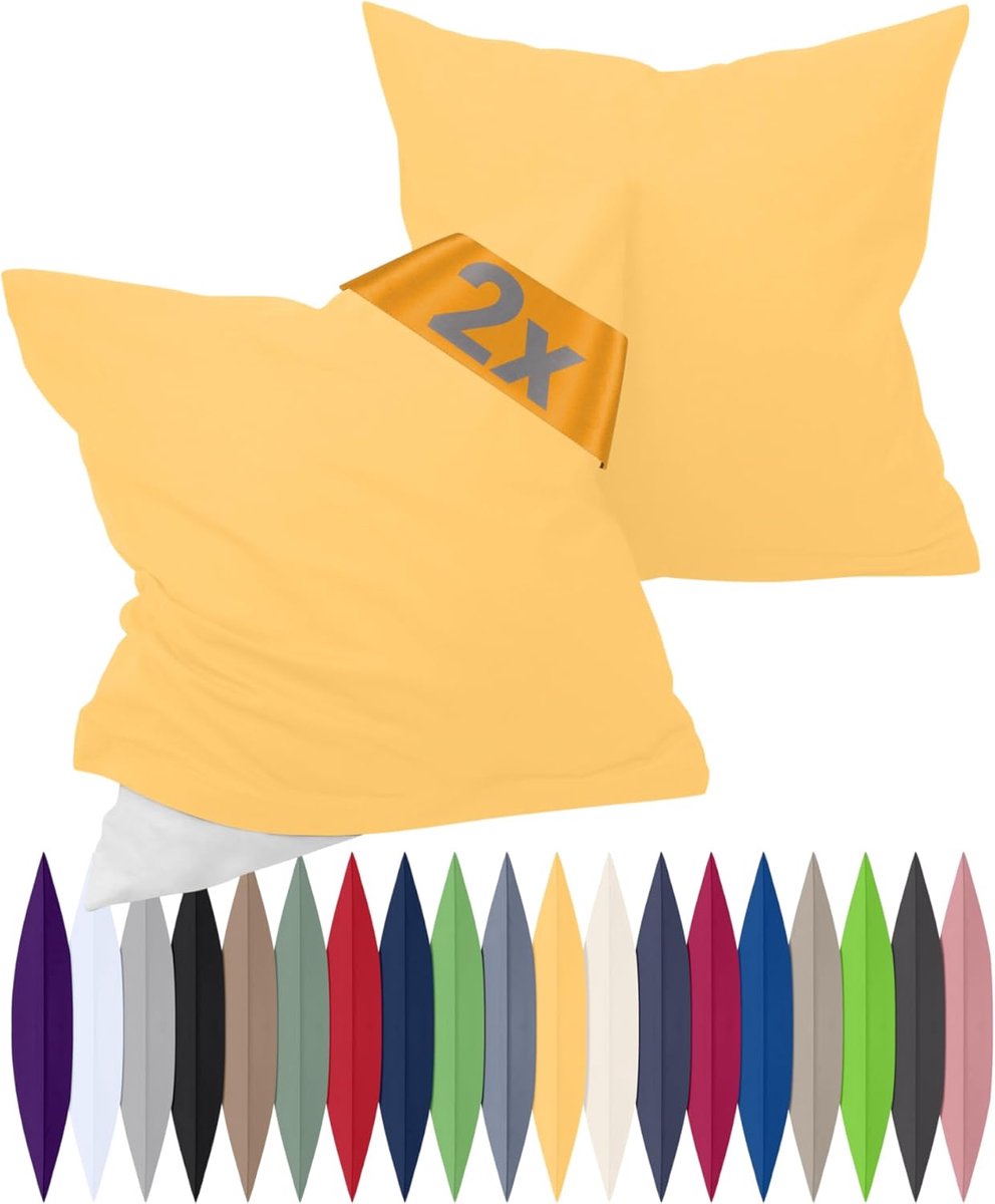 SnelShoppen - Dubbelpak Katoenen Kussenslopen - Moderne Huishouddecoratie - 40 x 60 cm - Geel - Ademend, Temperatuurregulerend en Duurzaam - Perfect v