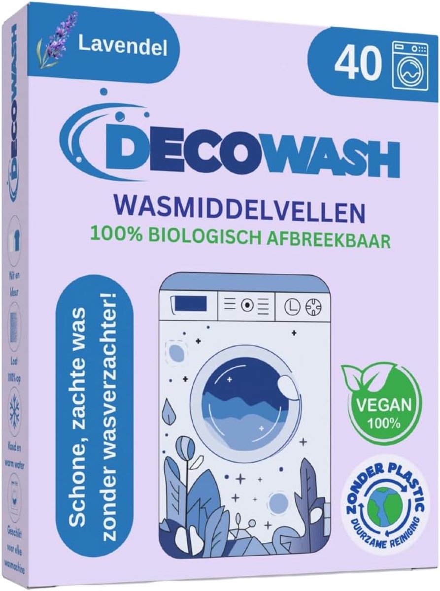SnelShoppen - Detergent Sheets tot 80 Wasbeurten - Ecologische Wasstrips Hypoallergeen met Lavendelgeur - Biologisch Afbreekbaar, Vegan, Zonder Plasti