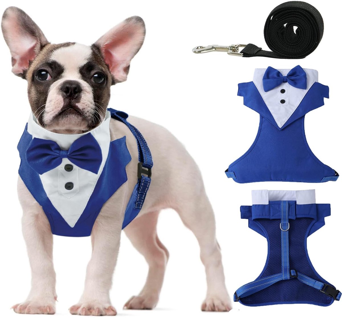 SnelShoppen - Tuxedo Hondentuig No Pull met Strikje - Ademend Mesh Puppy Harnas voor Trouwen, Geschikt voor Kleine en Middelgrote Honden, Duurzaam Pol