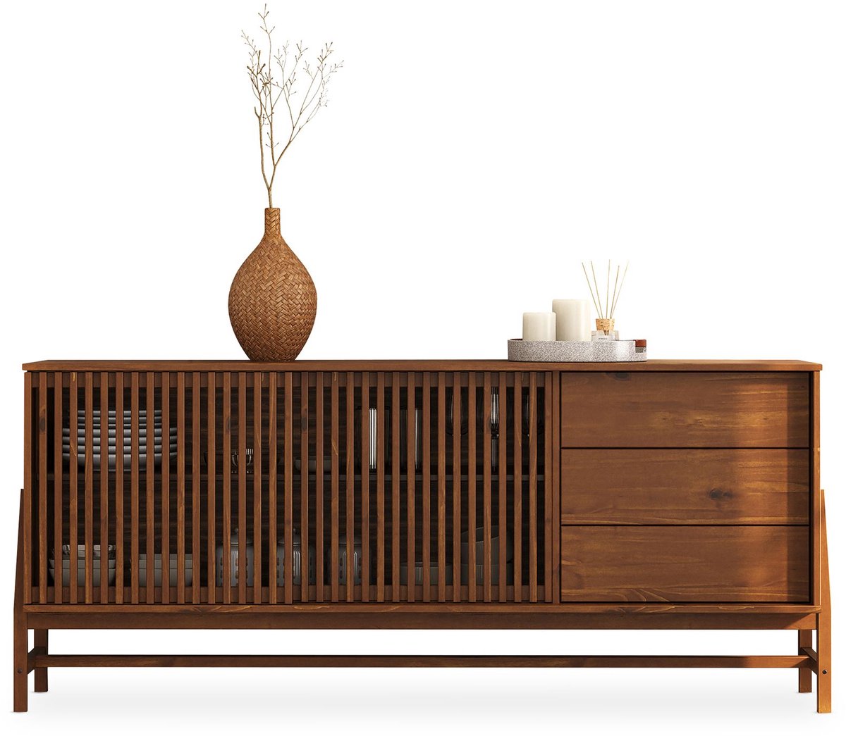 ADAMO-dressoir 175 cm van massief hout – afwerking in kastanje