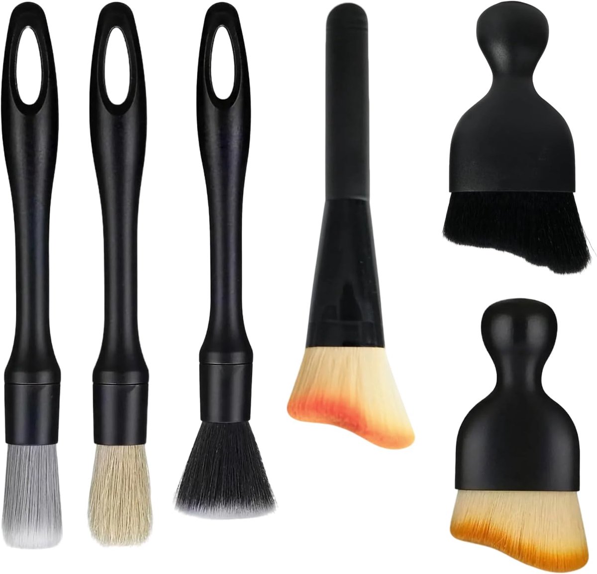 SnelShoppen - Set van 6 Ergonomische Auto Schoonmaakborstels - Zachte Detailborstels voor Interieur - Ideaal voor Vents en Krappe Ruimtes - Duurzaam e