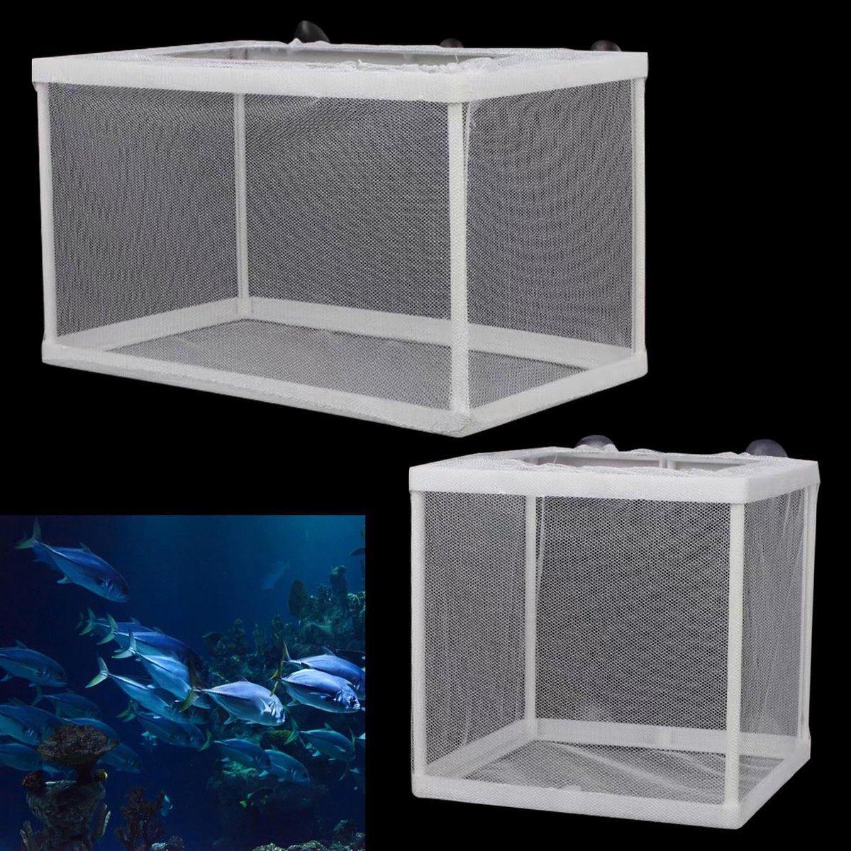 SnelShoppen - Set van 2 Isolatieschermen voor Vissentanks en Kweekcontainers met Zuignap - 14.5x16/26.5x15.5 cm - Perfect voor Aquariums en Kweek