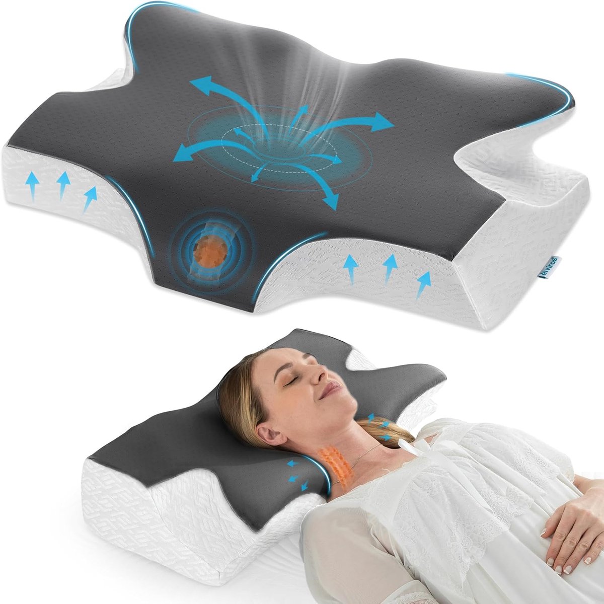 SnelShoppen - Ergonomisch Cervicale Memory Foam Kussen 2 Hoogtes 11cm/5inch - Orthopedisch Neuskussen voor Rug, Zij en Buik Slapers - Aangepaste Vlind
