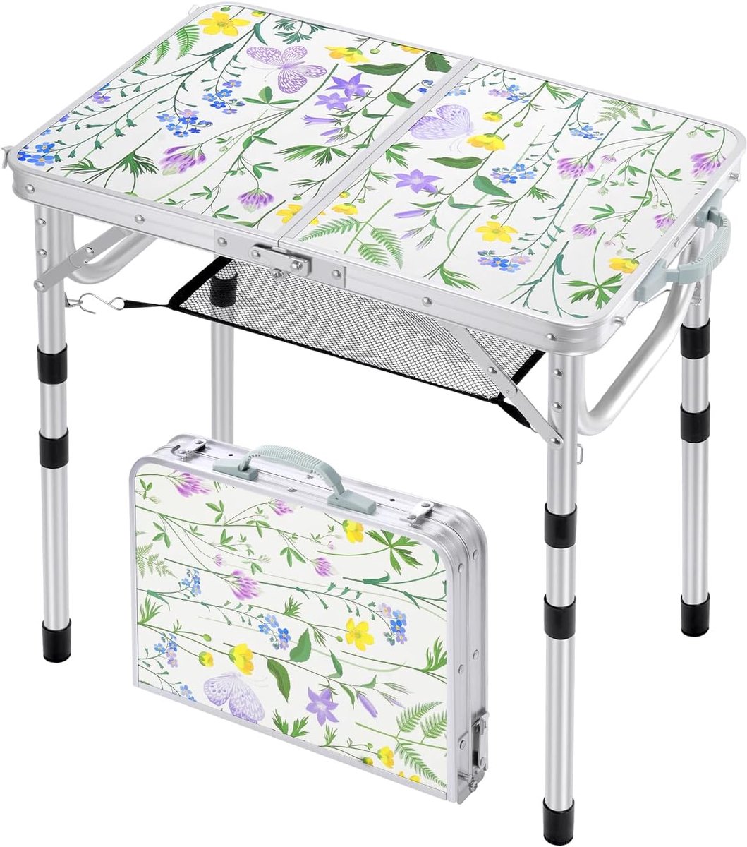 SnelShoppen - Vouwbare Campingtafel 60x40 cm - 4 Verstelbare Hoogtes - Compact & Draagbaar - Opbergvak & Haken - Ideaal voor Camping, BBQ, Tuin en Bui