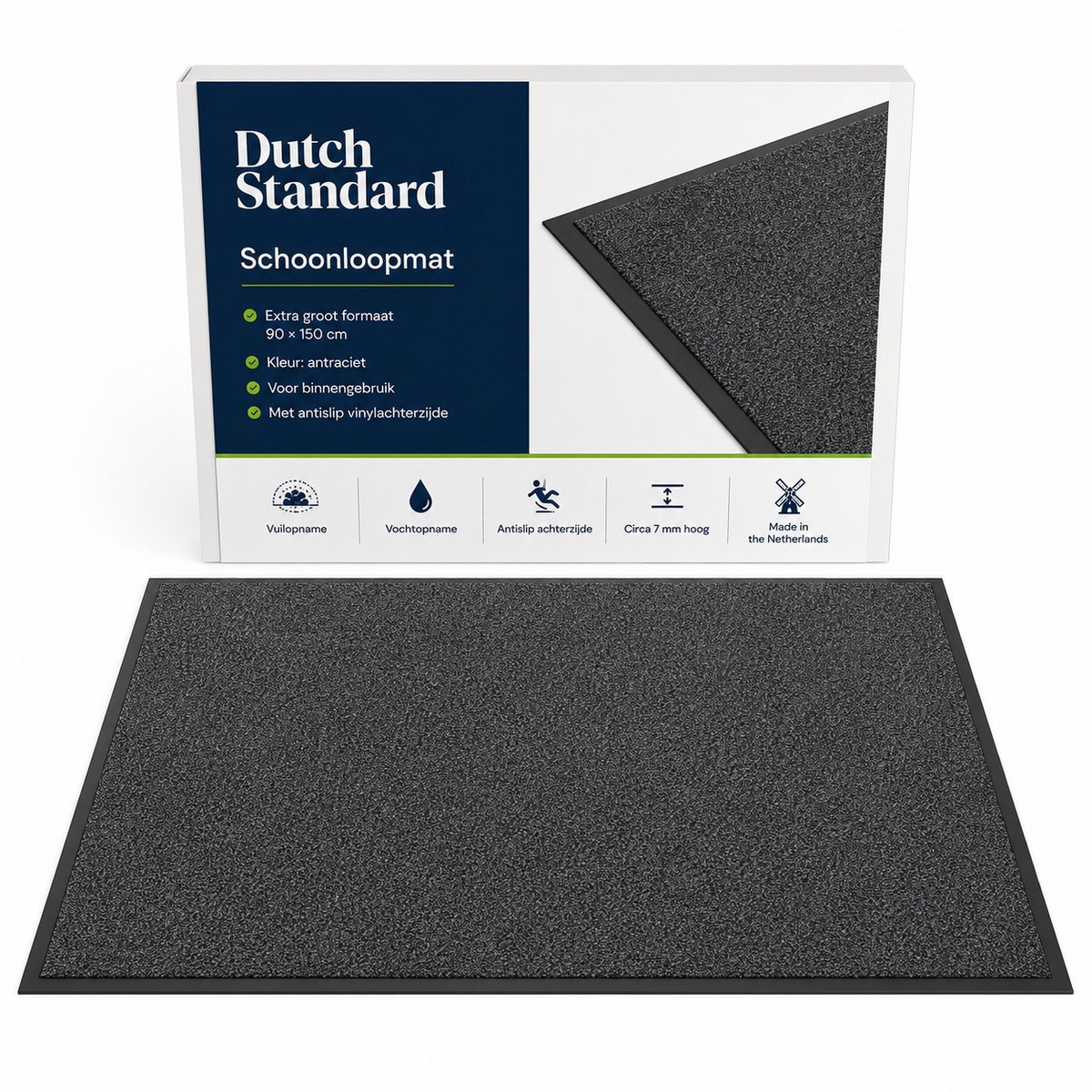 Schoonloopmat 90 × 150 cm – XXL - Antraciet – Droogloopmat voor Binnen – Antislip Deurmat – Vuil- en Vochtopnemend