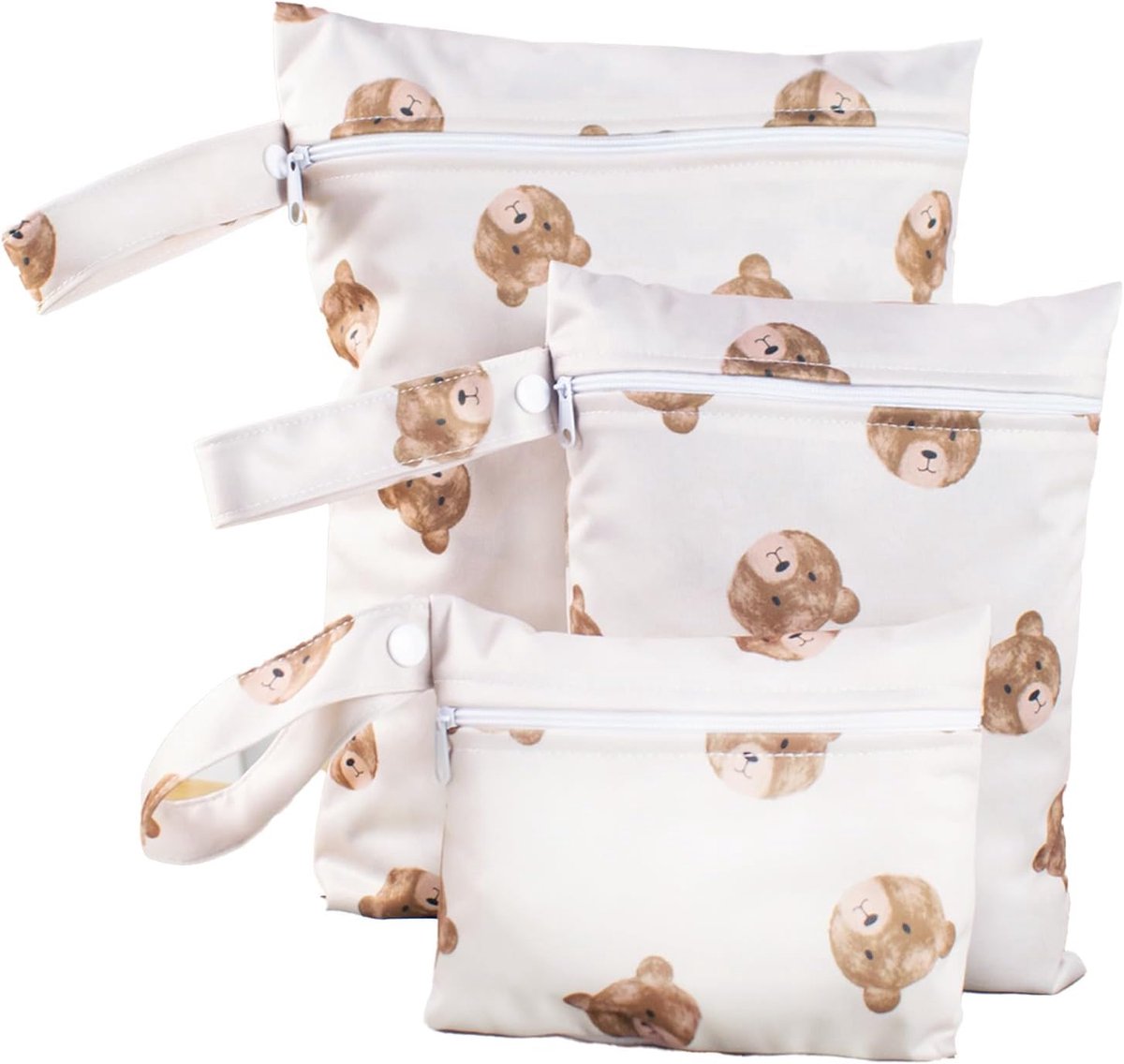SnelShoppen - 3 Pcs Waterdichte Luiertas Set met Rits voor Kinderen - Leuke Berenprint - Ideaal voor Reizen, Strand, Zwembad, Kinderwagen - 3 Maten
