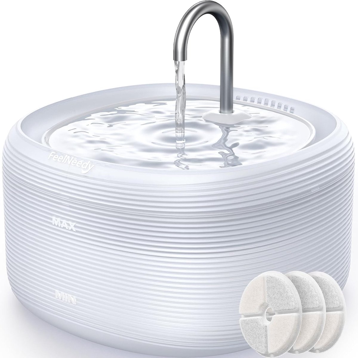 SnelShoppen - Cat Water Fountain 3.2L, Ronde Drinkfontein voor Katten met Tap, Stille Waterdispenser met 210ml Reservoir en LED Licht, Inclusief 3 Fil
