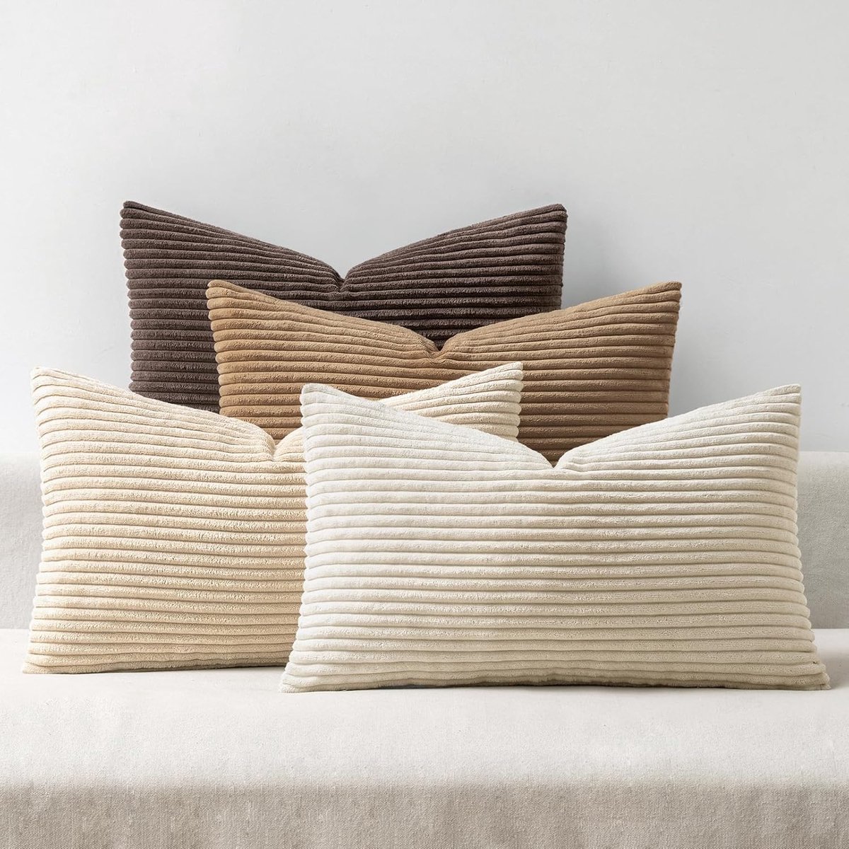 SnelShoppen - Corduroy Kussensloop Set van 4 - Decoratieve Kussens 40x60 cm - Zachte Polyester Kussenhoezen voor Bank en Slaapkamer - Bruin voor Woonk