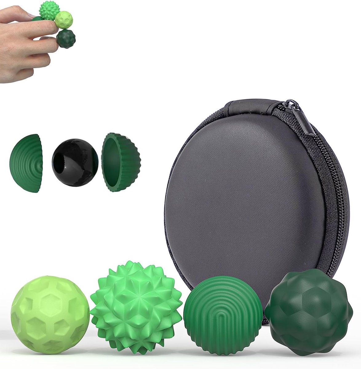 SnelShoppen - Takone Anti-stress Magneetballen, 4 Stuks, Siliconen Fidgetspeelgoed, Zachte Magnetische Ballen voor Kantoor en Reizen, Groen