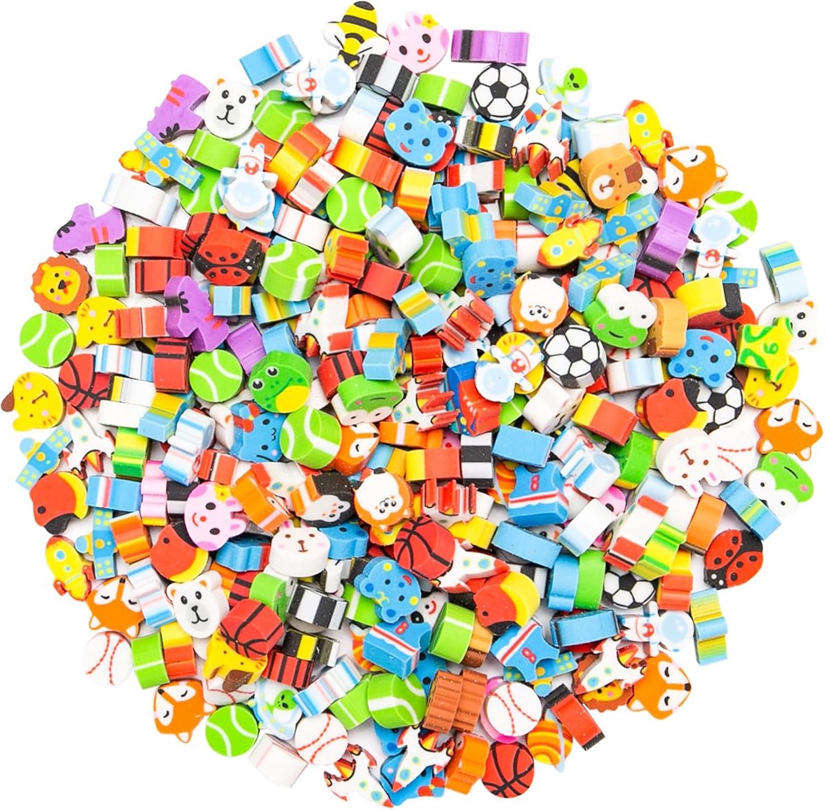 SnelShoppen - 300PCS Mini Gummetjes voor Kinderen - Schattige Rubber Erasers in Dierenthema, Balletjes en Ruimte - Kleurrijke Kleine Potloodgummetjes