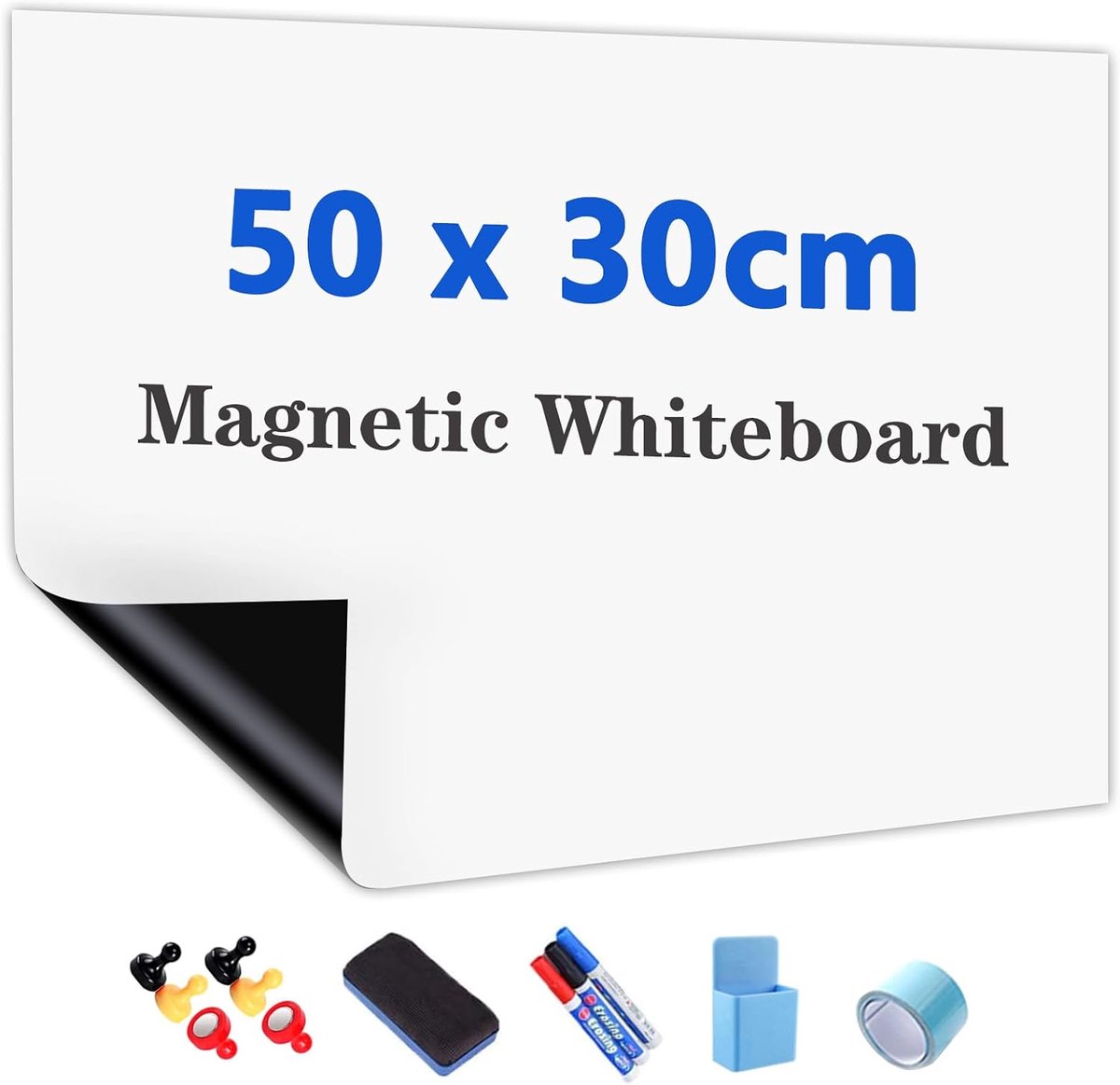 Thijox - Magnetische Zelfklevende Whiteboard Folie 50x30cm - Whiteboard Sticker DIY Inclusief Marker, Spons en Magneten - Ideaal voor School, Kantoor