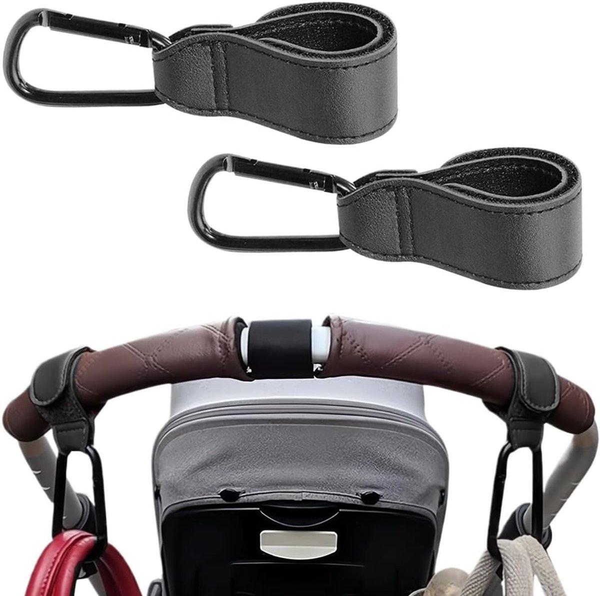 SnelShoppen - 2 x Kinderwagenhaken voor Luiertassen - Universele Tassenhaken met Klittenbandsluiting - Multifunctionele Haken voor Kinderwagens, Ideaa