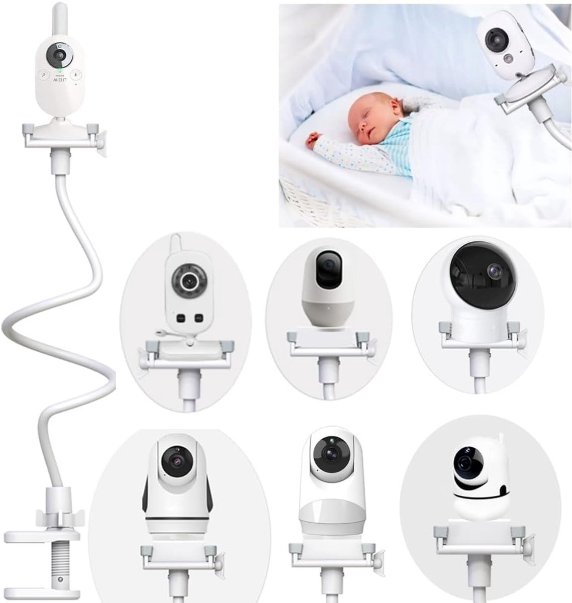 SnelShoppen - Babyfoonhouder, Camerahouder voor Babyfoon, Stabiele Standaard met Veelzijdige Installatiemethoden, Geschikt voor Verschillende Merken,