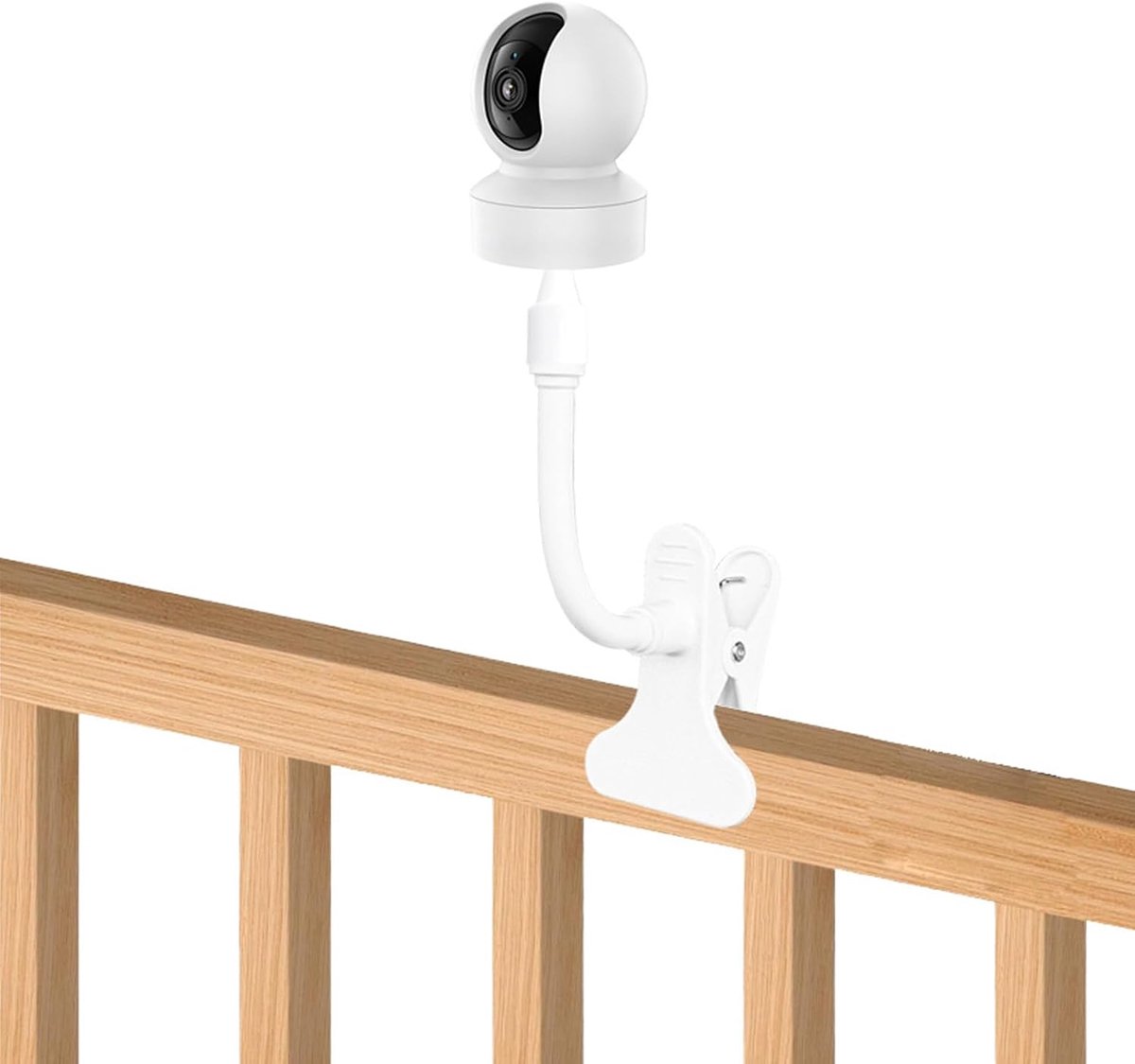 SnelShoppen - Universele Babyfoon Camera Houder met 1/4 Schroefinterface, Flexibele Cliphouder voor Babybed, 25 cm, Wit, PVC en Aluminium