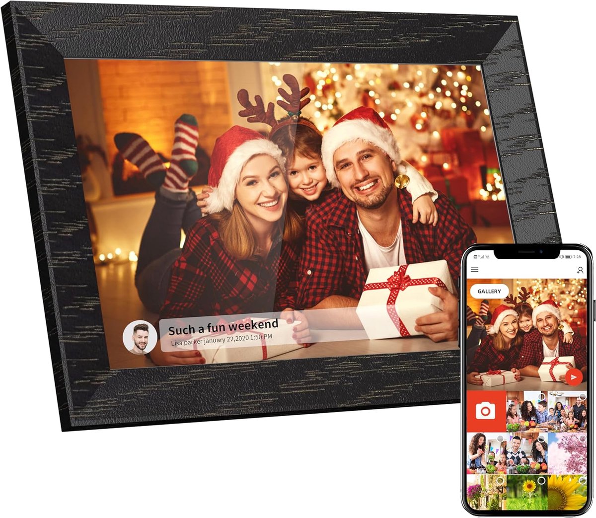 SnelShoppen - 10,1 inch WLAN digitale fotolijst met 1280 x 800 IPS touchscreen, elegante walnoot kleur, deel foto's en video's via Uhale-app, perfect