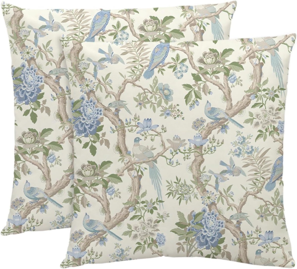 SnelShoppen - Luxe fluwelen kussensloop set van 2 - 40 x 40 cm - Vintage bloemen kussenhoezen - Esthetische decoratie met pioenrozen en vogels - Zacht