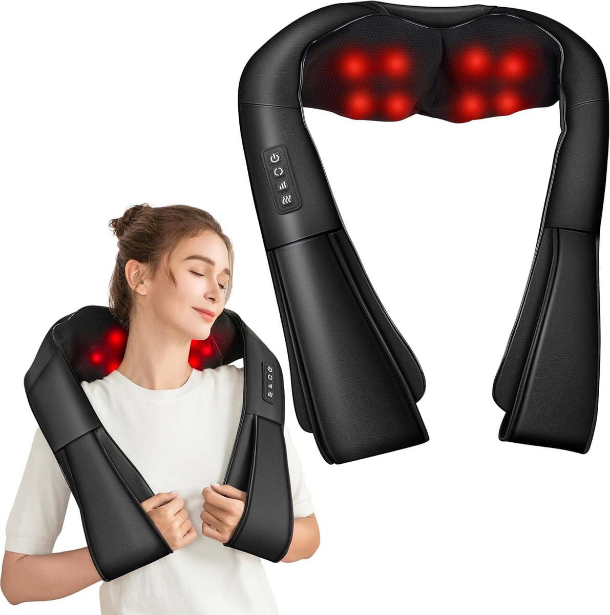 SnelShoppen - Brelley Massageapparaat, nekmassageapparaat met warmte | PU-leer, drie instelbare intensiteitsniveaus, bidirectioneel rotatie-design, id