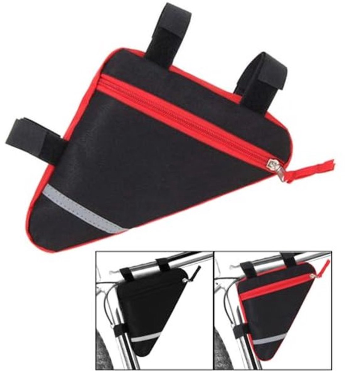 Fiets Triangle Bag, Waterdichte Fiets Voorste Tube Frame Tas, Dubbelzijdige Reflecterende Decoratie Maakt Nachtfietsen Veiliger (Rood)
