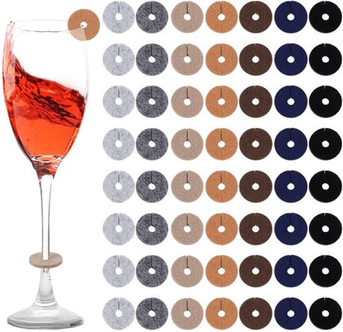Wijnglas Tags - Vilt Drinkmarkers - 7 Kleuren - Herbruikbaar en Wasbaar