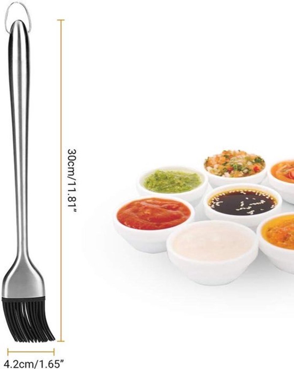 Siliconen Barbecue Olie Borstel met RVS Handvat - Voor BBQ Grootte 30cm (7.9" 11.8")