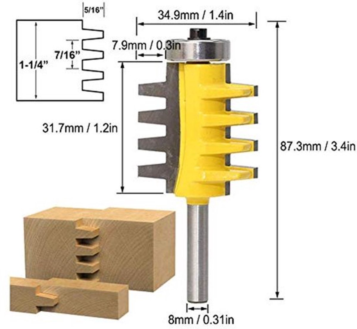 8mm Frees, schacht vinger gezamenlijke router bit graveermachine houtbewerking voor hand maken