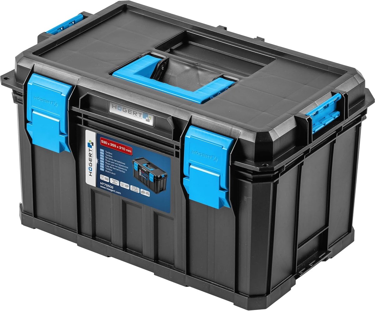 SnelShoppen - Tool Box 50 kg, Ruim en Praktisch, Schokbestendig, Stofdicht, Robuuste ABS Sluitingen, Modulair Systeem met 2 Verwijderbare Organizers