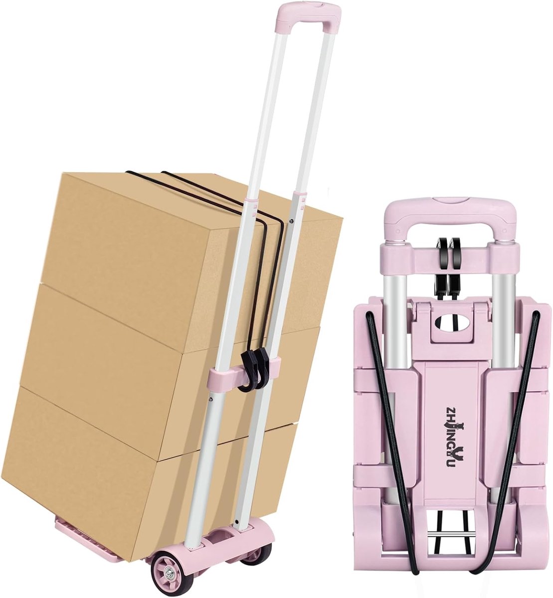 SnelShoppen - Vouwbare Aluminium Handtruck, 35 kg, Transport Trolley met Uittrekbare Stang, Inclusief 2 Expander Riemen, Soepele Wielen, Ideaal voor H