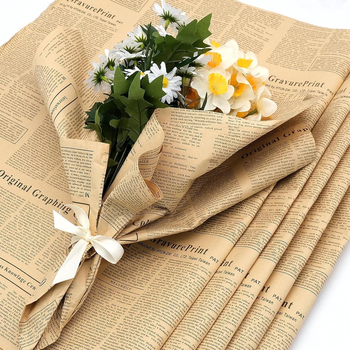 SnelShoppen - 20 Vellen Kraft Inpakpapier Vintage Nieuwsprint Bruin Verpakking Papier voor Verjaardagscadeaus, Bruiloften, DIY, Craften, Feestdecorati
