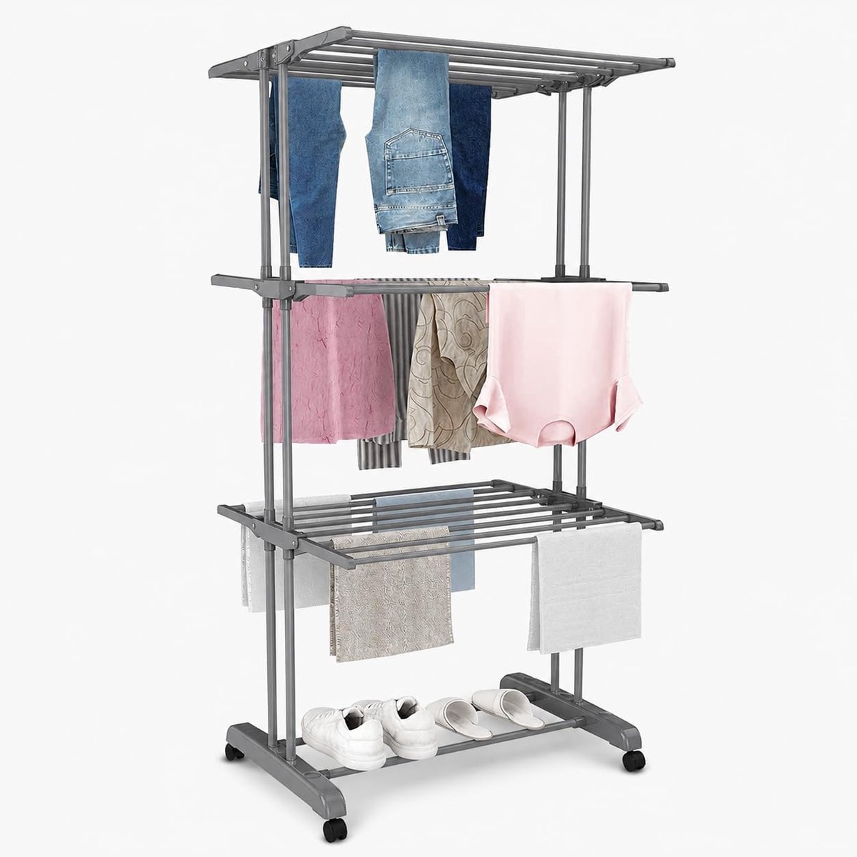 SnelShoppen - 3-Lagen Vouwbare Droogrek - 12m Binnen & Buiten Droogrek | 72 x 50 x 172cm Stabiele Droogtoren voor Handdoeken, Kleding en Wasgoed