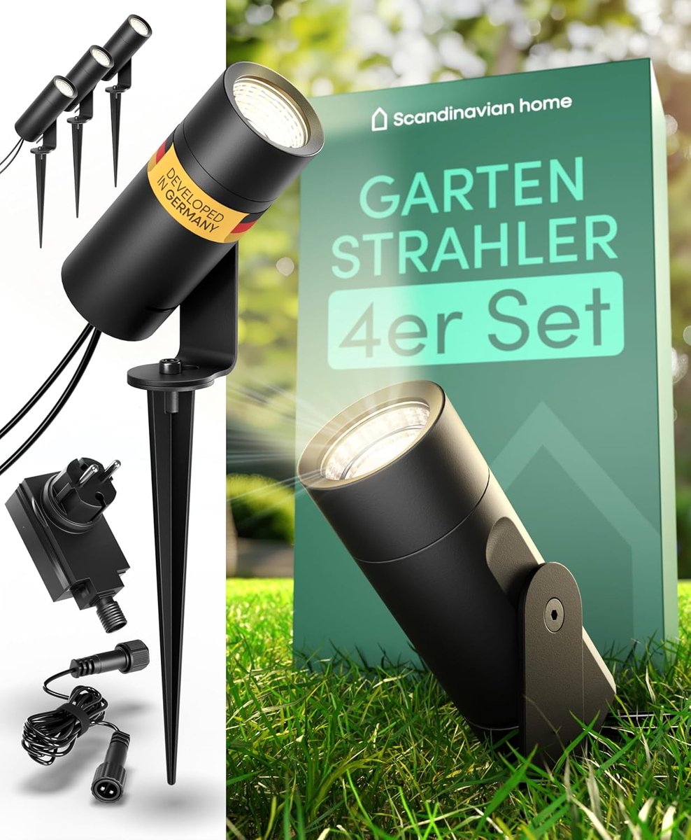 SnelShoppen - Scandinavische Tuinverlichting Set van 4 - 12V LED Spotlights met Grondpen - IP65 Waterproof - 3000K Warm Wit - Uitbreidbare Buitenverli