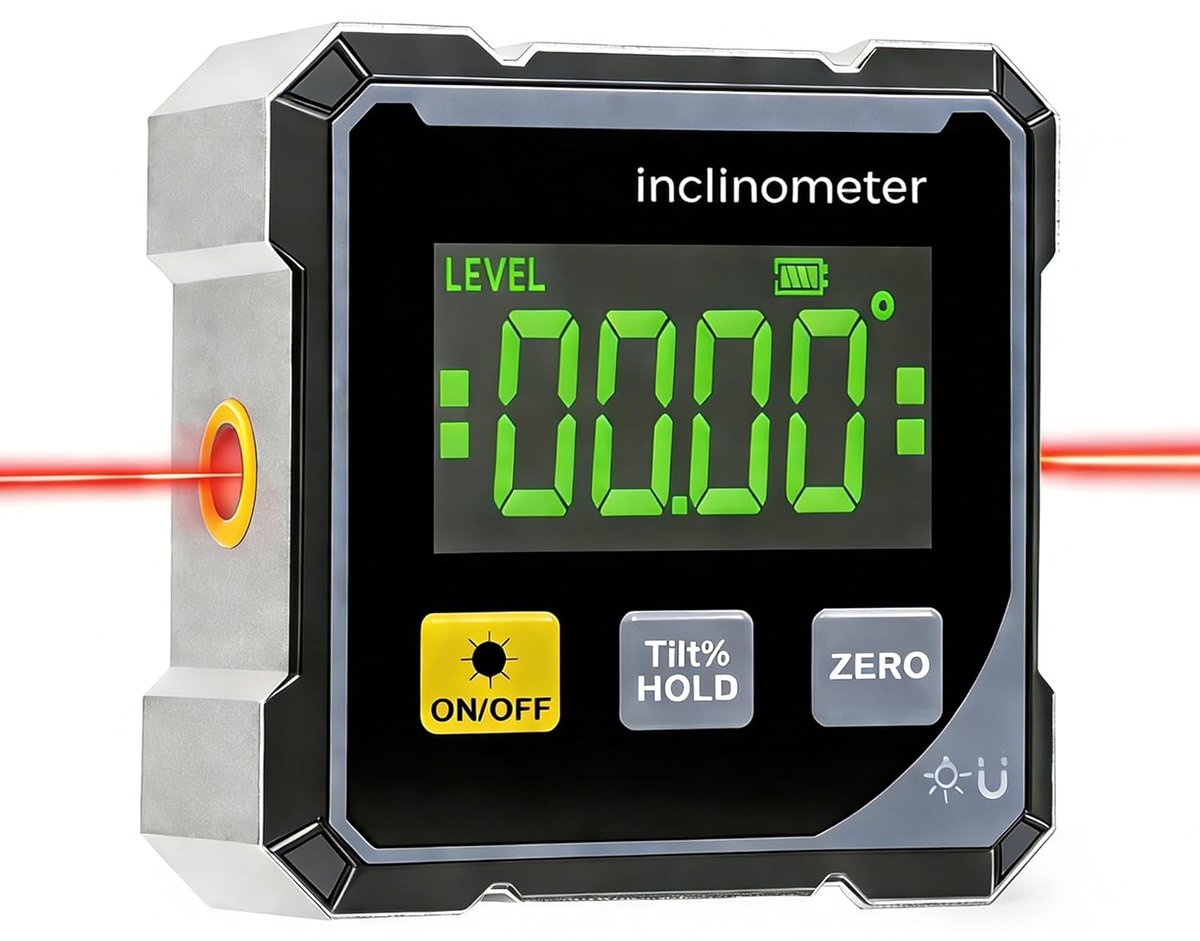 SnelShoppen - Laser Digitale Protractor 4-Zijdige Magnetische Inclinometer met LCD Display, Type-C Interface, IP54 Waterdicht, ± 0.1° Precisie voor Ho