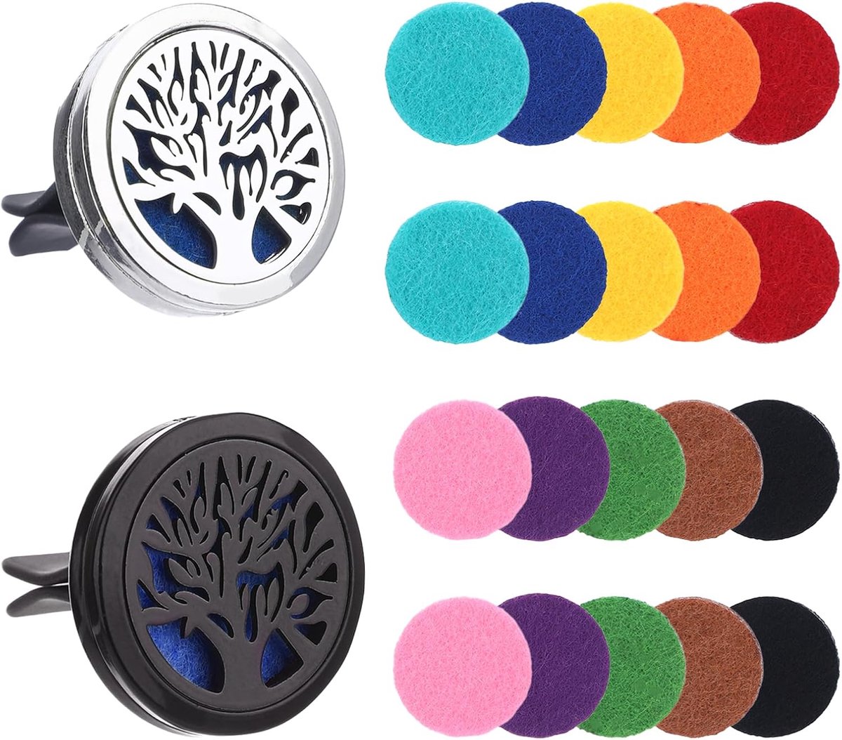 SnelShoppen - Set van 2 Auto Diffusers met Stijlvol Boomontwerp, Universele Luchtverfrisser voor Auto en Thuis, Essentiële Olie Diffuser, Zwart en Zil