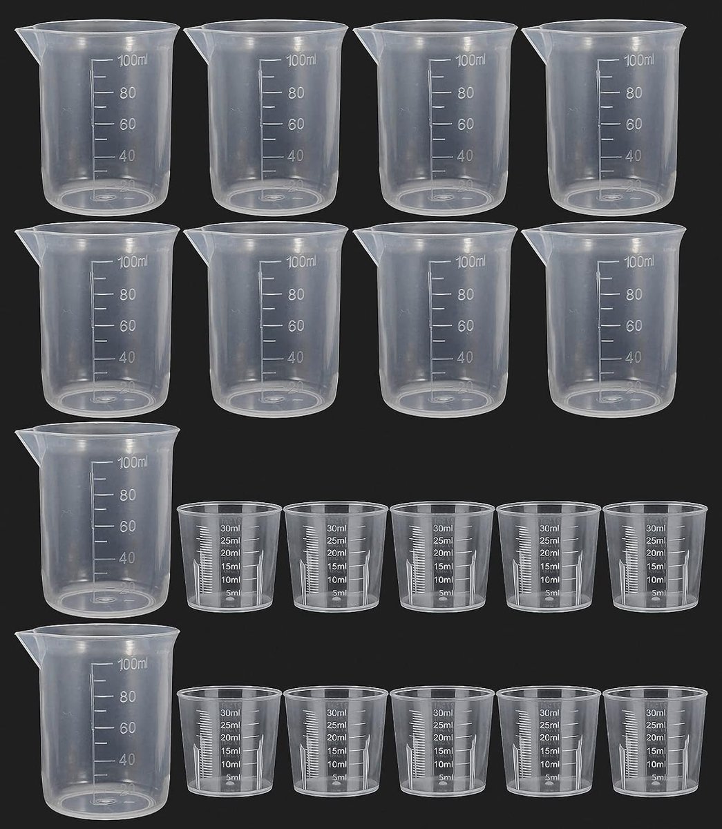 SnelShoppen - Maatbekers Kunststof, 20 Stuks Transparante Maatbekerset, 30ml en 100ml, Meetbekers voor Koken, Schilderen, Laboratorium en Epoxyhars Me