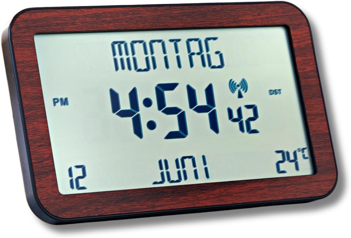 SnelShoppen - Draadloze digitale klok met groot LCD-display, temperatuur- en datumweergave, moderne houtlook, ideaal voor woonkamer, slaapkamer, keuke