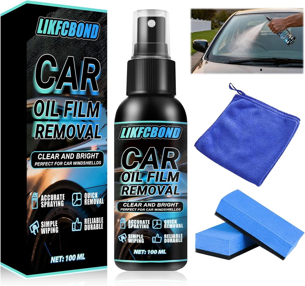 SnelShoppen - Automotive Oliefilm Verwijderaar 100ML - Voorruit Olieafstotende Folie - Helder en Glanzend Zonder Condensatie - Ideaal voor Autoruiten