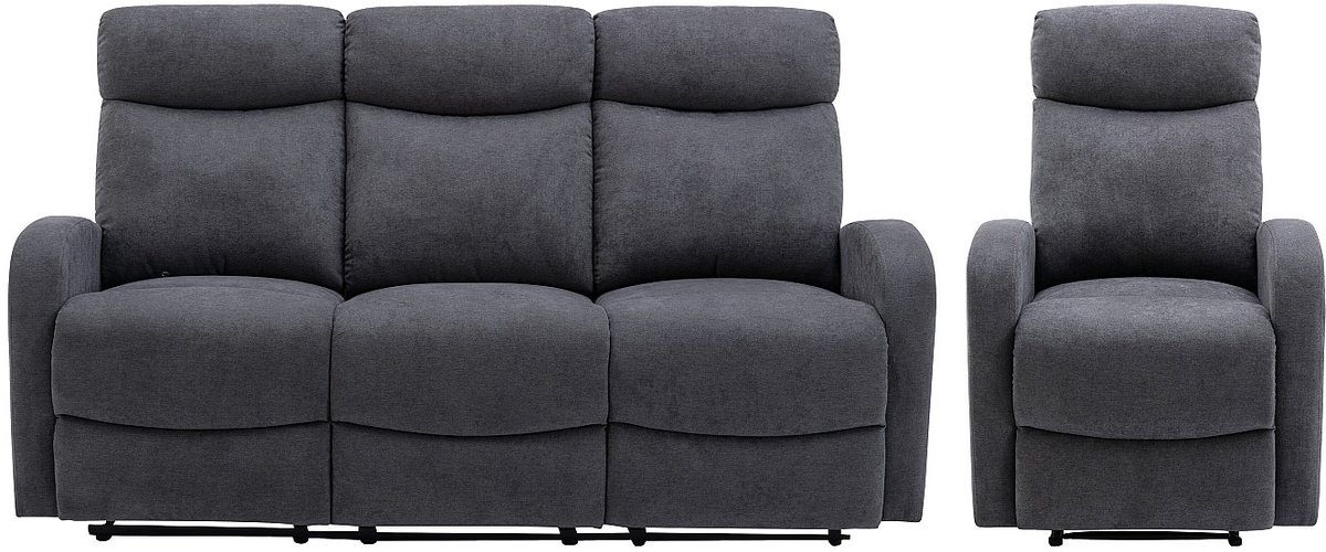 Vente-unique Driezitsbank en relaxfauteuil in grijze stof - EVELYN