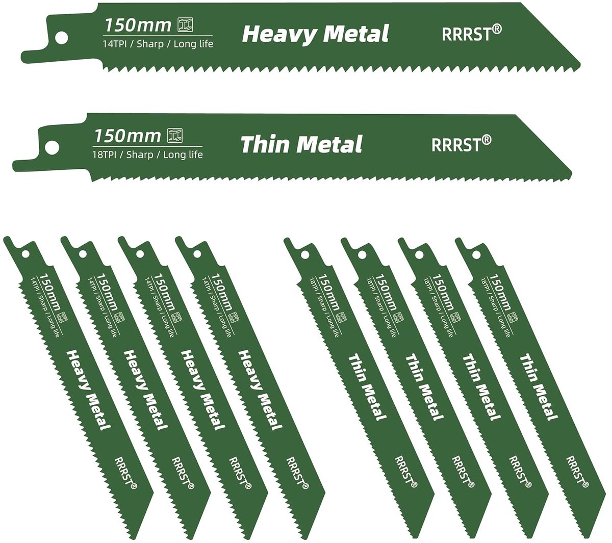 SnelShoppen - 10 Stuks 150mm Bi-Metaal Kobalt Reciprozaagbladen, 5x 14TPI voor Zwaar Metaal Snijden, 5x 18TPI voor Dun Metaal Snijden, Duurzaam en Eff