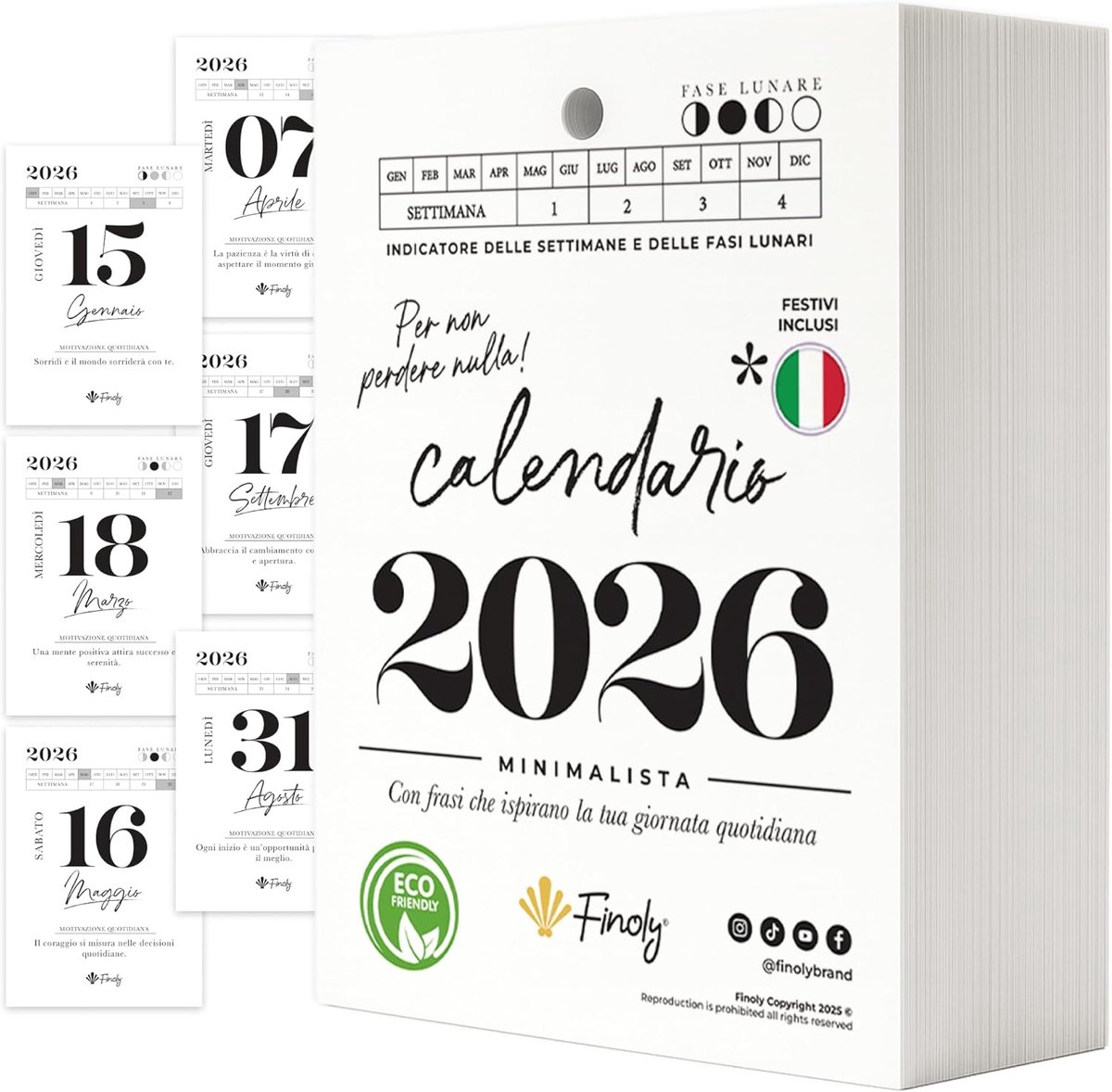 SnelShoppen - Inspirerende Filosofische Kalender 2026 - 12 Maanden - Dagelijkse Quotes, Oefeningen en Motivatie - 13.5 x 9.5 cm - Perfect voor Vrouwen