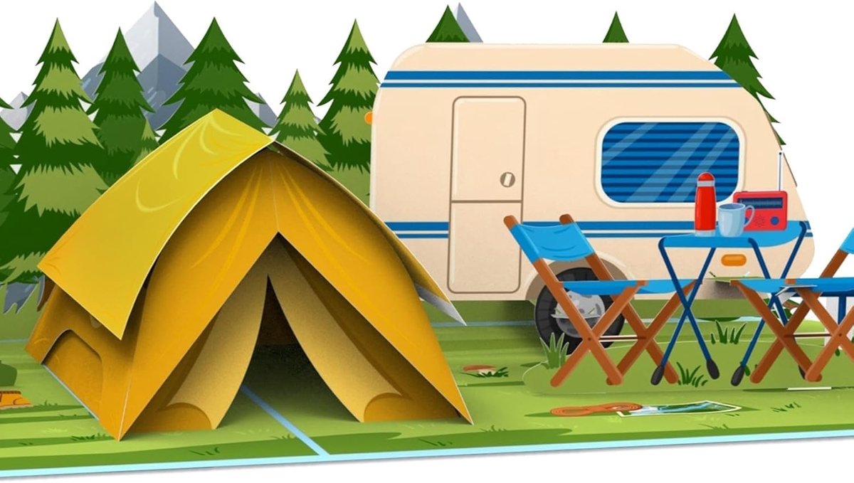 SnelShoppen - MOKIO Pop-Up Kaart – 3D Verjaardagskaart voor Kampeerders - Unieke Geschenken voor Feesten, Campingvakantie, Geld- en Cadeaubon, Verrass