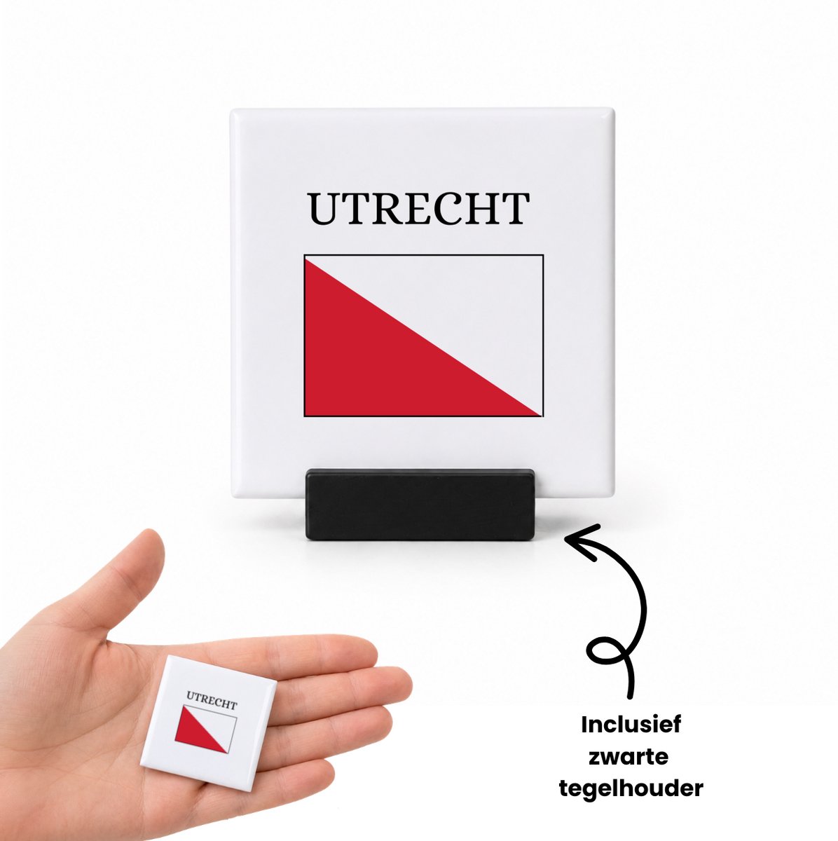 Hacebo Utrecht tegeltje met tegelhouder - Utrecht - toeristen - tegeltjes met tekst - stad - vlag - geschenk - cadeau - kado - spreuktegels - 4.8x4.8 CM Wit