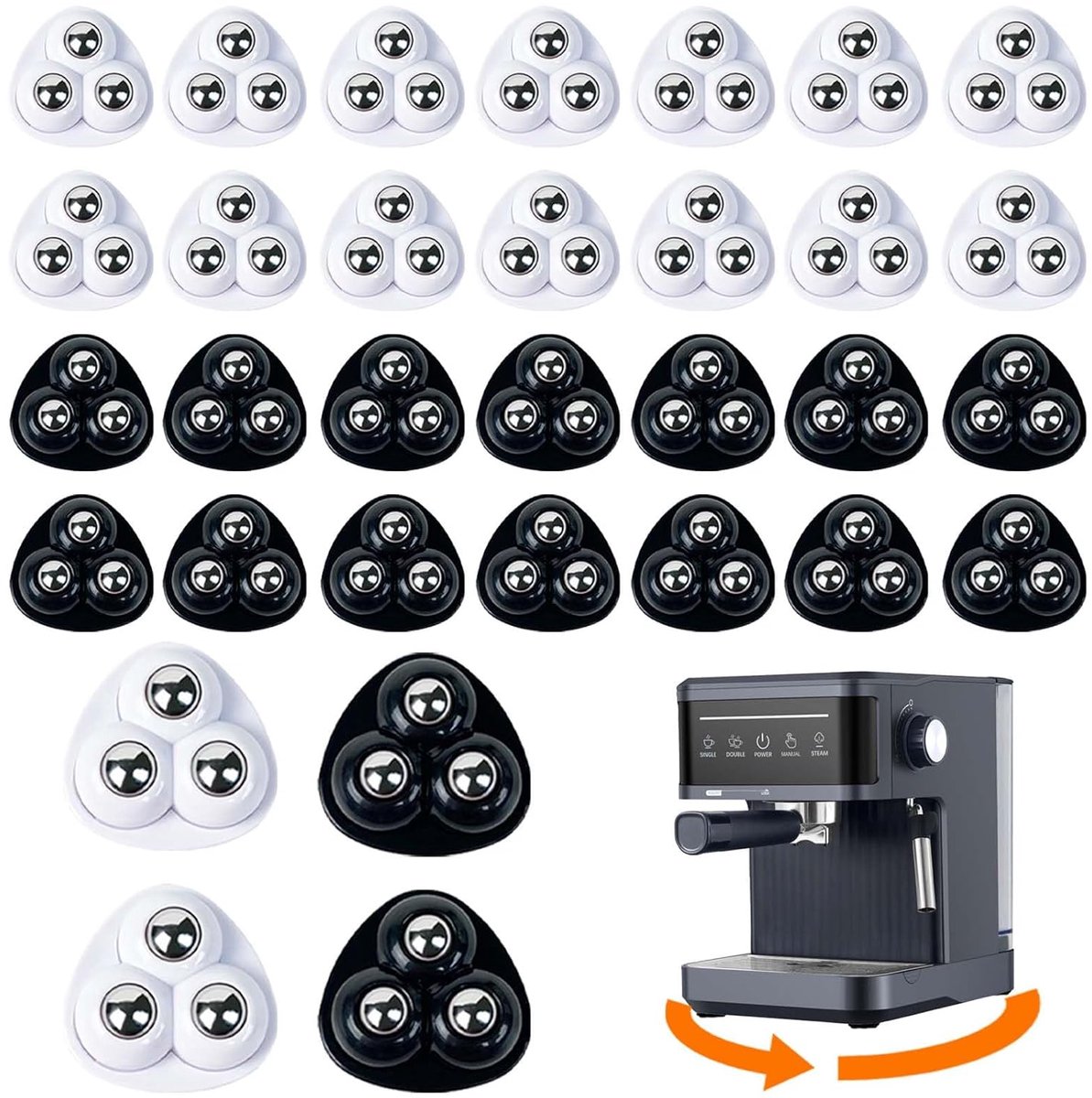 SnelShoppen - 32 Stuks Zelfklevende Mini Balwielen voor Meubels - Zwart en Wit - Hoogwaardige Stalen Rolletjes - Ideaal voor Vervoer van Kleine Huisho