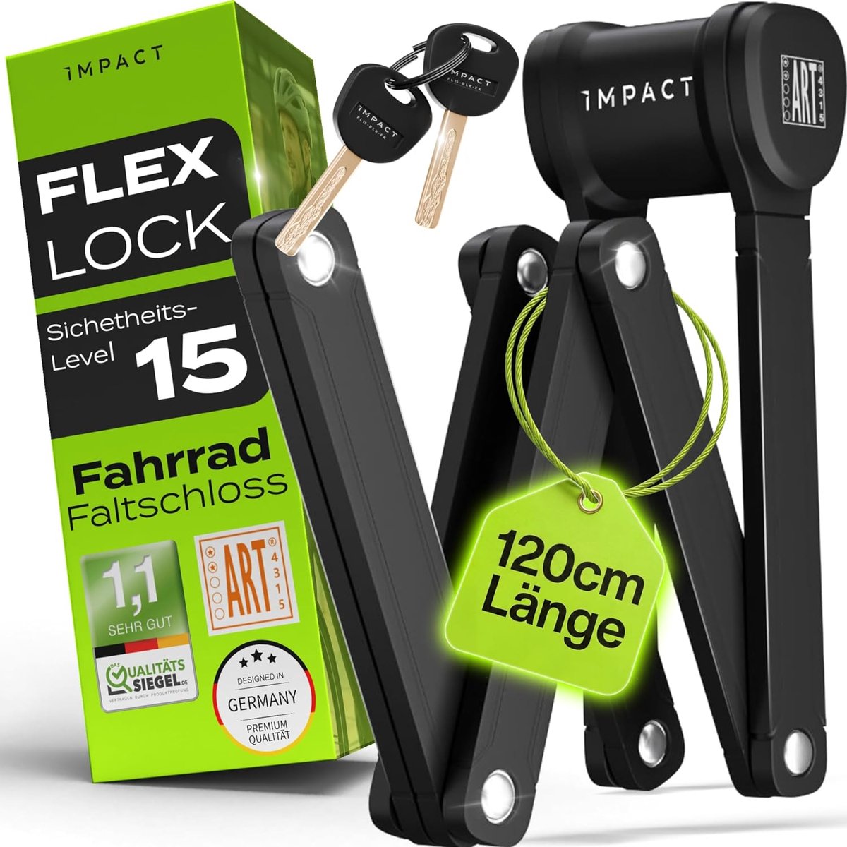 SnelShoppen - Premium Vouwslot Fietsslot 15 - Hoogste Veiligheid 120 cm - Robuust Fietsslot tot 1.5 Ton Treksterkte - Ideaal voor Fietsen, E-bikes en
