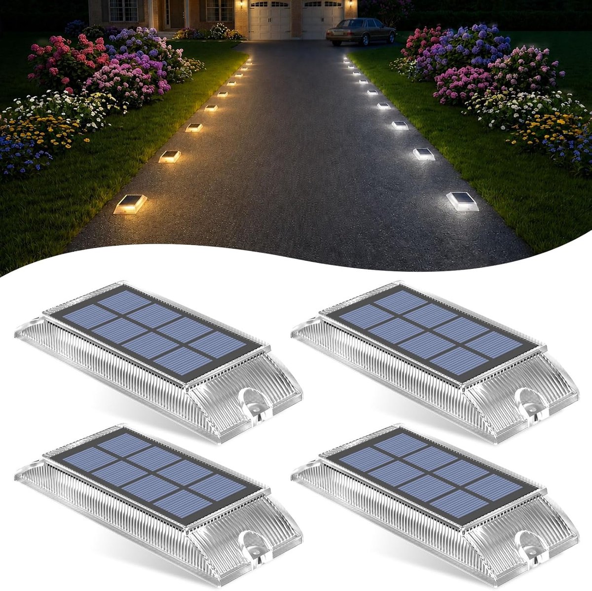 SnelShoppen - Solar Tuinverlichting LED 4 Stuks - 2 Kleuren Warm & Koud Wit - IP66 Waterdichte Buitenlampen voor Tuin, Oprit, Pad en Patio