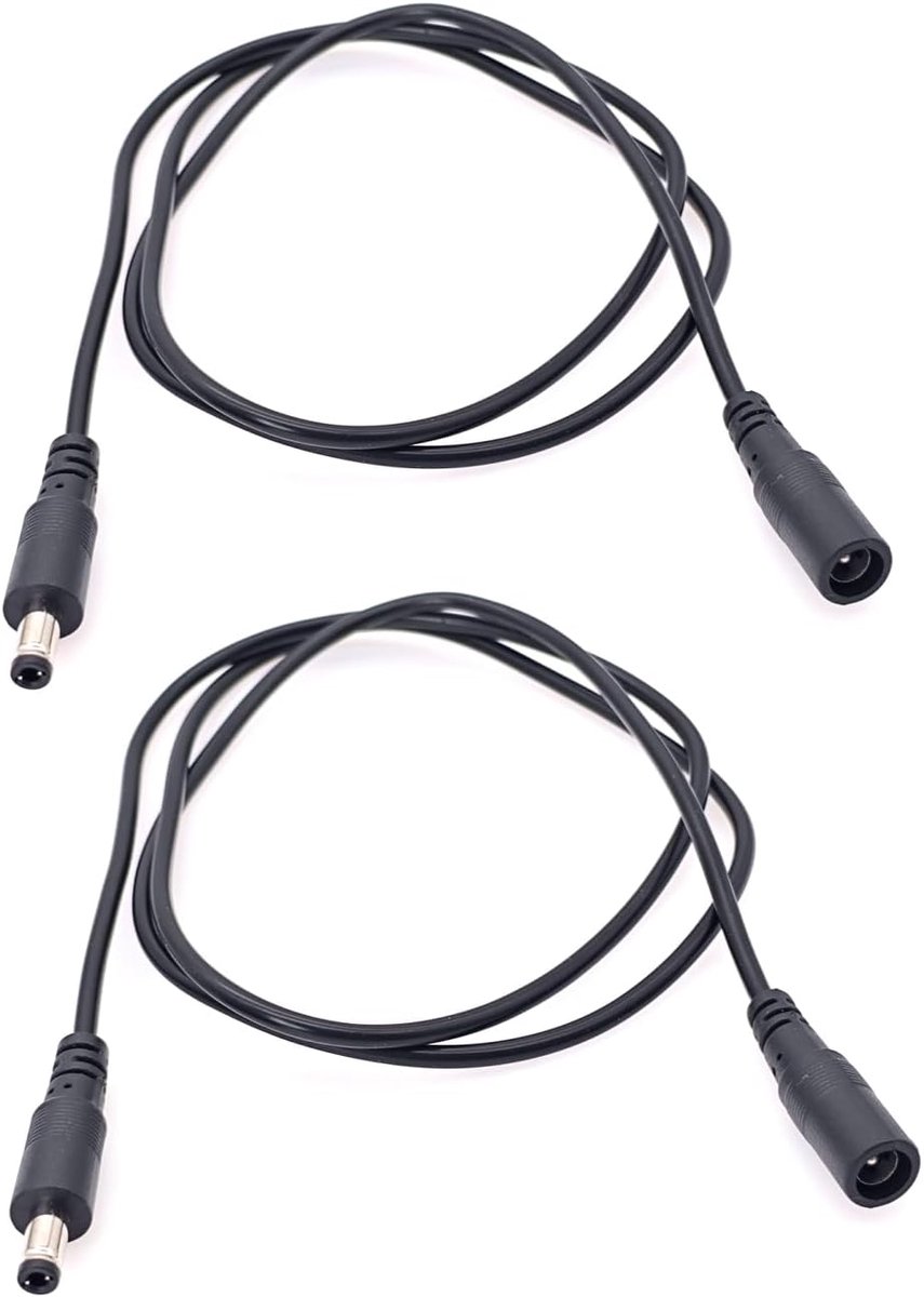 SnelShoppen - 2x 1M DC Power Extension Kabel 5.5mm x 2.1mm - Female naar Male Adapter - Perfect voor CCTV Camera, IR Verlichting, LED Strip - Zwart