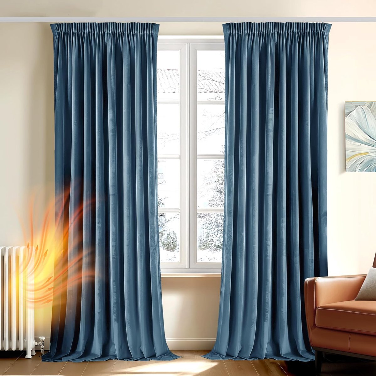 SnelShoppen - Deconovo 100% Blackout Gordijnen - Thermische Gordijnen met Plooien voor Woonkamer, 140x200 CM, Blauw Grijs, 2 Panelen