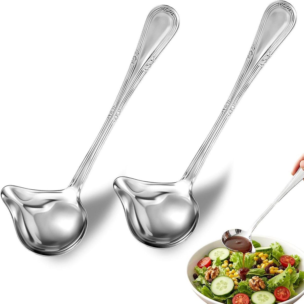 SnelShoppen - Soeplepel Set van 2 - Roestvrijstalen Juslepels met Nauwkeurige Schenktuit - 20 cm Multifunctionele Sauslepels voor Keuken, Salades, Dre